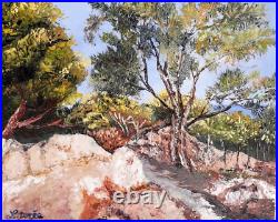 Tableau huile sur toile coton au couteau Sentier dans l'Estérel