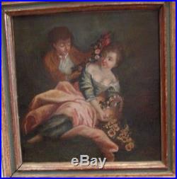 Tableau huile sur toile francaise XVIIIe scene galante french school peinture
