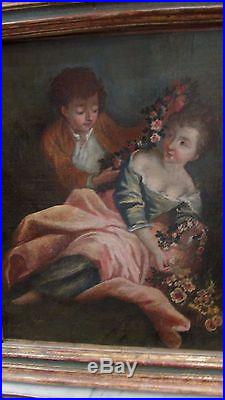 Tableau huile sur toile francaise XVIIIe scene galante french school peinture