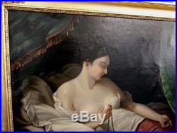 Tableau huile sur toile jeune femme au médaillon, XIXe