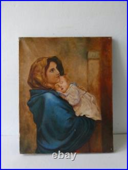 Tableau, huile sur toile, jeune fille et bébé, d'après la Madonna de Ferruzzi