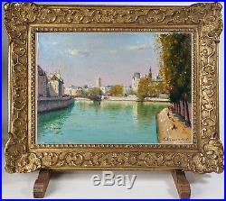 Tableau huile sur toile paysage PARIS pont st Louis Seine ile de la cité signé