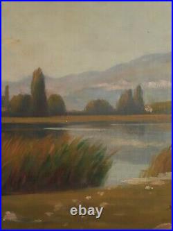 Tableau huile sur toile paysage lacustre fin 19ème début 20ème