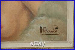 Tableau huile sur toile portrait de femme parisienne signé A. David