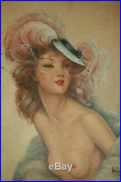 Tableau huile sur toile portrait de femme parisienne signé A. David