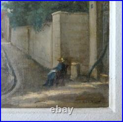 Tableau, huile sur toile, scène de rue avec des personnages, signée, début XXème Tableau, huile sur toile, scène de rue avec des personnages, signée, début XXème