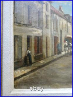 Tableau, huile sur toile, scène de rue avec des personnages, signée, début XXème Tableau, huile sur toile, scène de rue avec des personnages, signée, début XXème