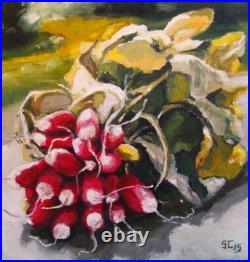 Tableau huile sur toile signé. Nature morte les radis par l'artiste