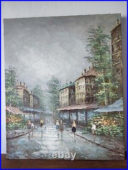 Tableau huile sur toile signée Kressley Paris Marché aux fleurs vintage