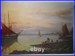 Tableau marine ancien peinture mer océan vieux gréement cote bretonne Bretagne