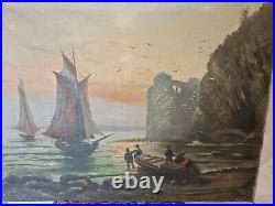 Tableau marine huile Sur Toile Falaises Coucher De Soleil Bord De Mer