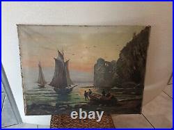 Tableau marine huile Sur Toile Falaises Coucher De Soleil Bord De Mer