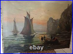 Tableau marine huile Sur Toile Falaises Coucher De Soleil Bord De Mer