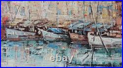 Tableau oginal huile sur toile port de Saint Tropez 46 x 38 cm Cadre bois