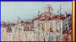 Tableau oginal huile sur toile port de Saint Tropez 46 x 38 cm Cadre bois