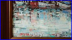 Tableau oginal huile sur toile port de Saint Tropez 46 x 38 cm Cadre bois