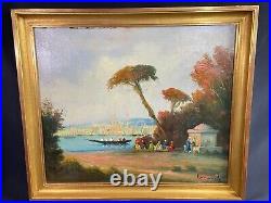 Tableau orientaliste huile sur toile turquerie vue d'Istanbul Empire Ottoman