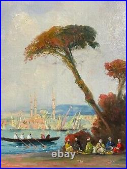 Tableau orientaliste huile sur toile turquerie vue d'Istanbul Empire Ottoman