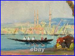 Tableau orientaliste huile sur toile turquerie vue d'Istanbul Empire Ottoman