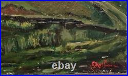Tableau par MATHIEU (1872-1938). Huile 54cm x 81cm. Moulin et arc-en-ciel