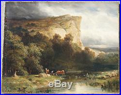 Tableau paysage aux vaches, école de Barbizon, Millet, Courbet, 40 x 32 cm