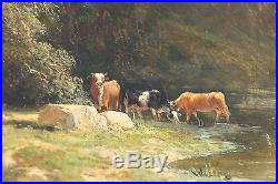 Tableau paysage aux vaches, école de Barbizon, Millet, Courbet, 40 x 32 cm