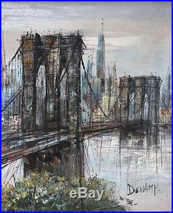 Tableau peinture Cadre 20è XXè S. Duchamp Pont Brooklyn Architecture Rare Ancien