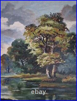 Tableau peinture huile sur toile paysage Mare Eau