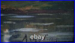 Tableau peinture huile sur toile paysage Mare Eau