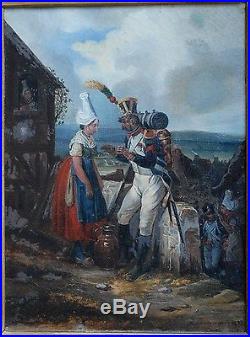 Tableau peinture militaire guerre Napoleon Empire 19e Voltigeur shako signé