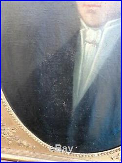 Tableau portrait jeune homme huile sur toile XIXème