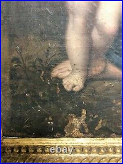 Tableau religieux huile sur toile la belle jardinière époque XVIIIème siècle