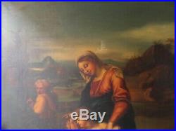 Tableau religieux peinture huile sur toile Vierge à l enfant XIXeme
