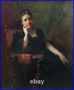 Tableau signé ETCHEVERRY portrait Bayonne femme élégante peinture français 19ème