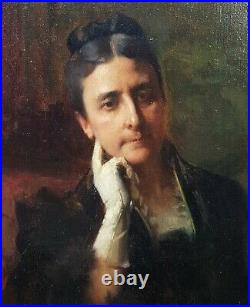Tableau signé ETCHEVERRY portrait Bayonne femme élégante peinture français 19ème