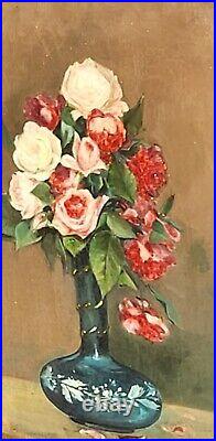 Tableau signé F. BAYLE Bouquet de Fleurs dans un Vase Peinture huile sur toile