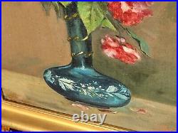 Tableau signé F. BAYLE Bouquet de Fleurs dans un Vase Peinture huile sur toile