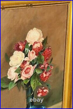 Tableau signé F. BAYLE Bouquet de Fleurs dans un Vase Peinture huile sur toile