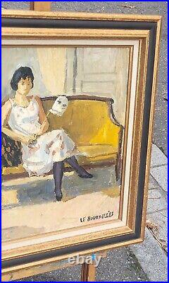 Tableau signé HERVÉ LE BOURDELLES Femme Assise Peinture huile sur toile