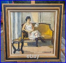 Tableau signé HERVÉ LE BOURDELLES Femme Assise Peinture huile sur toile