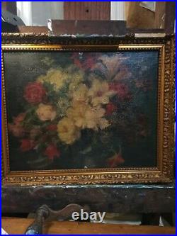 Tableau signé XIX Huile sur toile Nature Morte Fleurs oil painting flowers