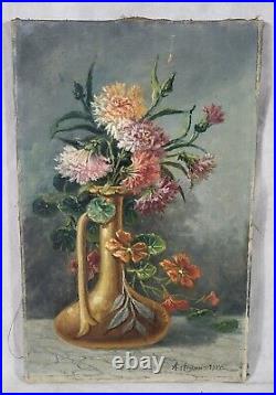 Tableau signé datée 1920. Bouquet De Fleurs. Peinture huile sur toile