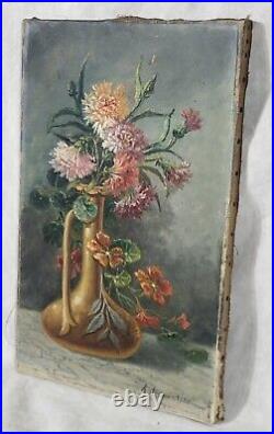 Tableau signé datée 1920. Bouquet De Fleurs. Peinture huile sur toile