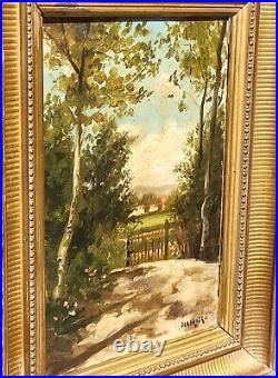 Tableau signée BLANQUER Paysage Sous Bois Vue Village Peinture huile sur toile