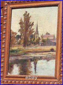 Tableau signée HERVÉ GUIBERT Paysage Bord de Rivière. Peinture huile sur toile