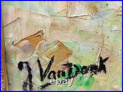 Tableau signée J VAN DONK. Paysage Marin Maison. Peinture huile sur toile