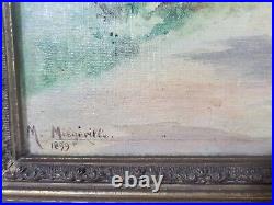 Tableau signée MIEGEVILLE 1899 Paysage Animées Peinture huile sur toile A Restau