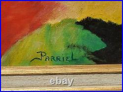 Tableau signée PARRIEL Les Gens au Lac Bleu Peinture huile sur toile