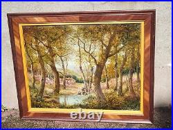 Tableau signée PASCAL JULES. Paysage Animé. Peinture huile sur toile