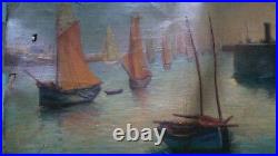 Tableau très ancien HST Huile sur toile Marine sans chassis Signature a identifi